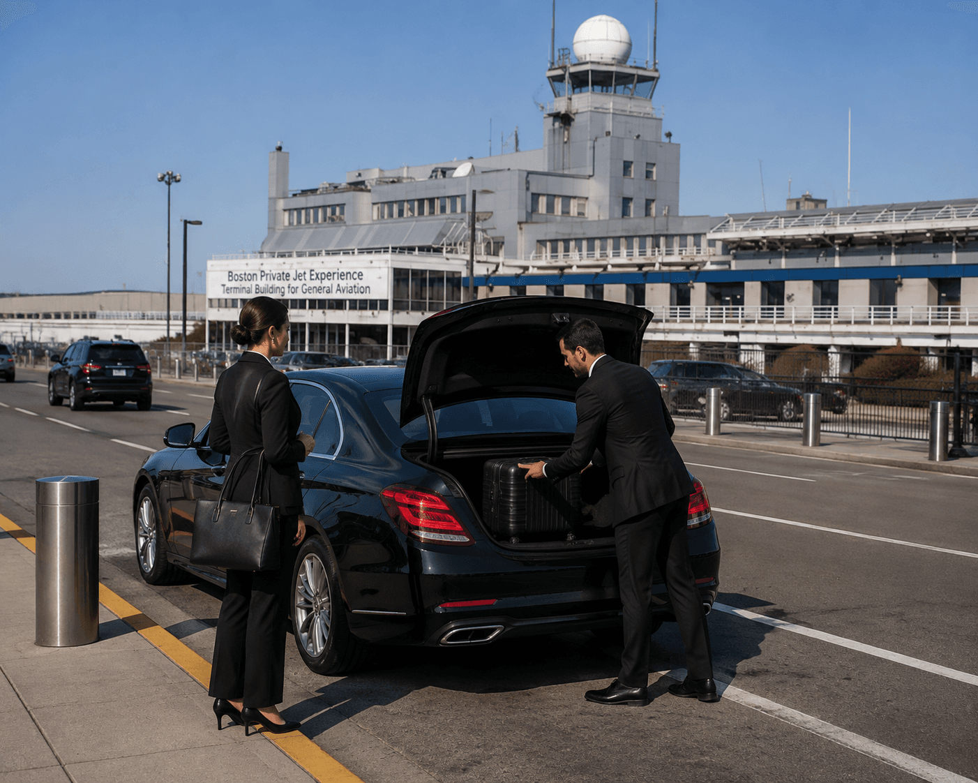 Black luxury car at Bradley International Airport (BDL)