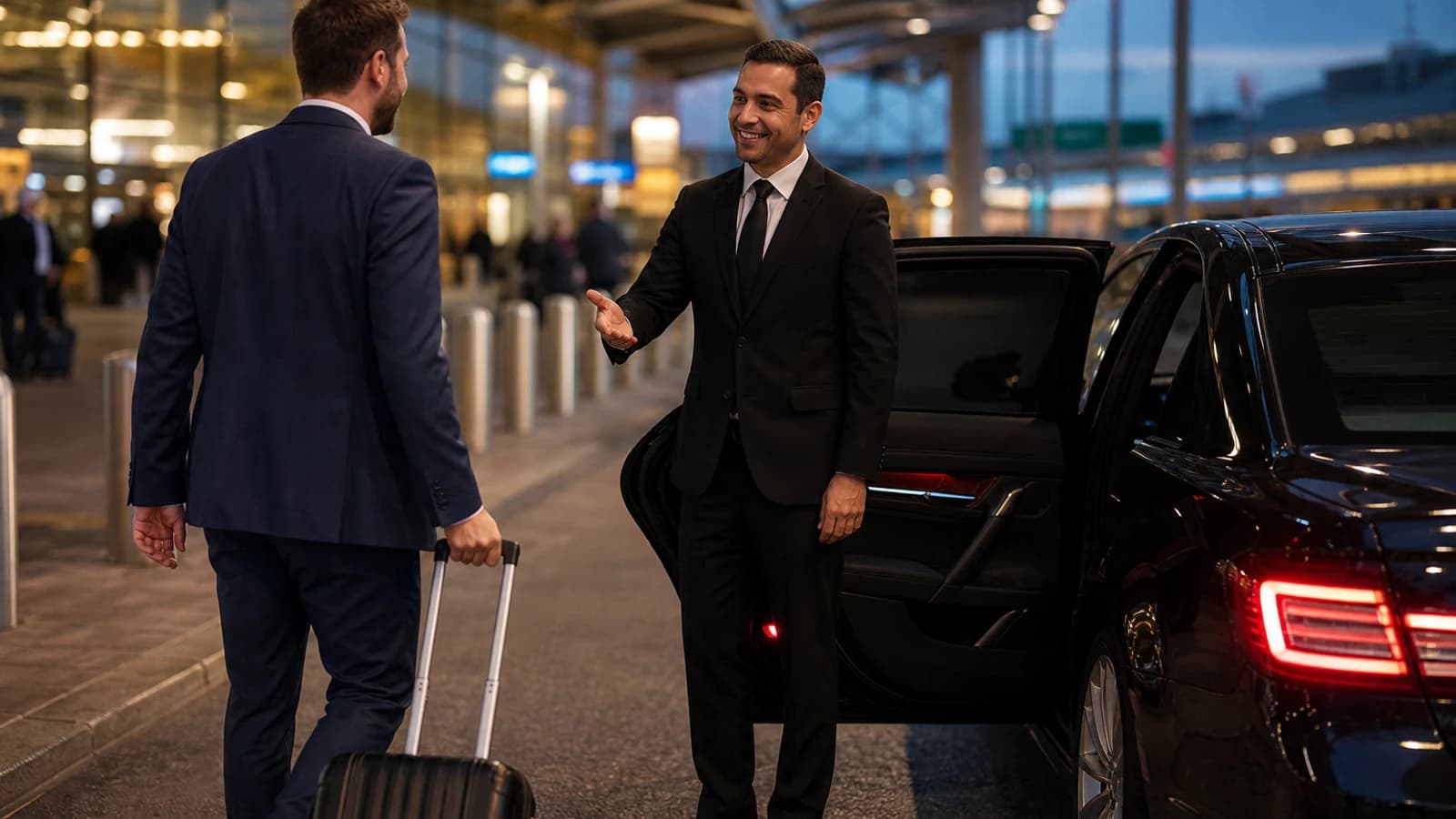 Chauffeur greeting passengers for JFK Airport transfers